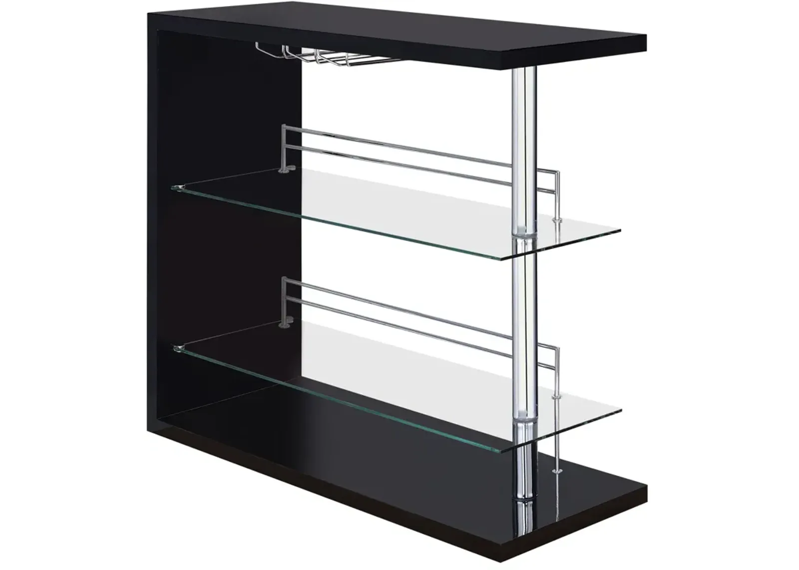 Enticing Rectangular Bar Unit with 2 Shelves and Wine Holder, Black-Benzara