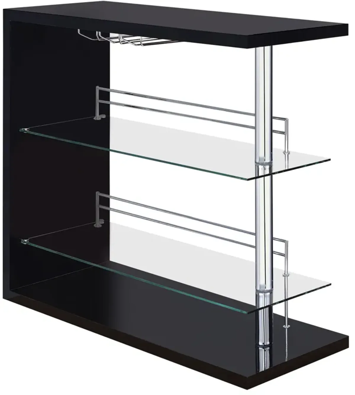 Enticing Rectangular Bar Unit with 2 Shelves and Wine Holder, Black-Benzara