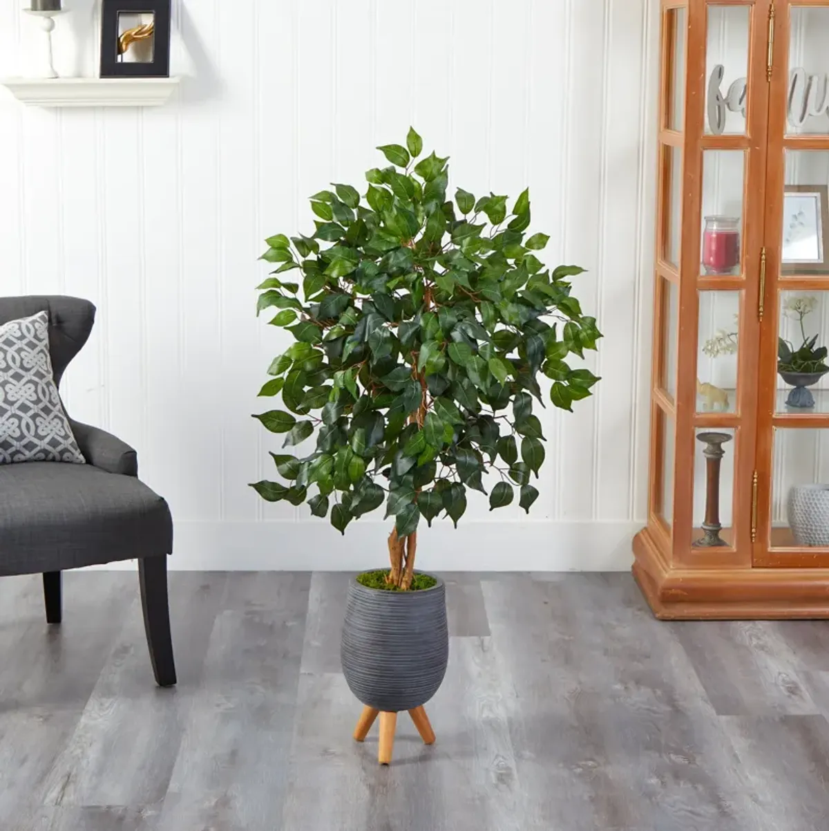 Hivvago 4 Feet Ficus Artificial Tree in Gray Planter with Stand