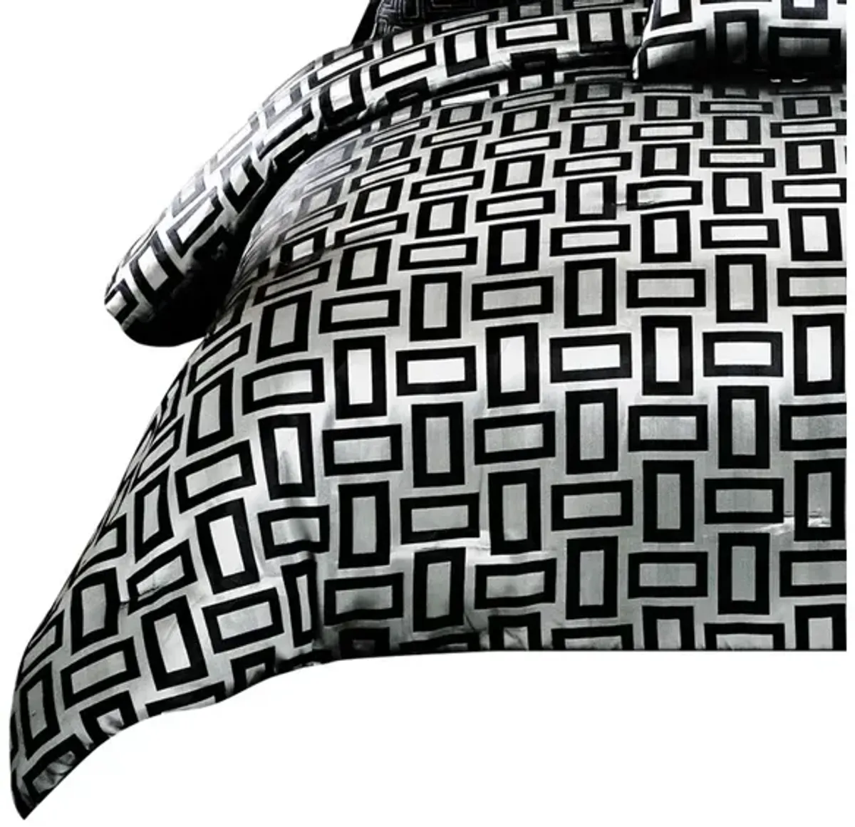 6 Piece Polyester Queen Comforter Set with Geometric Print, Gray and Black - Benzara