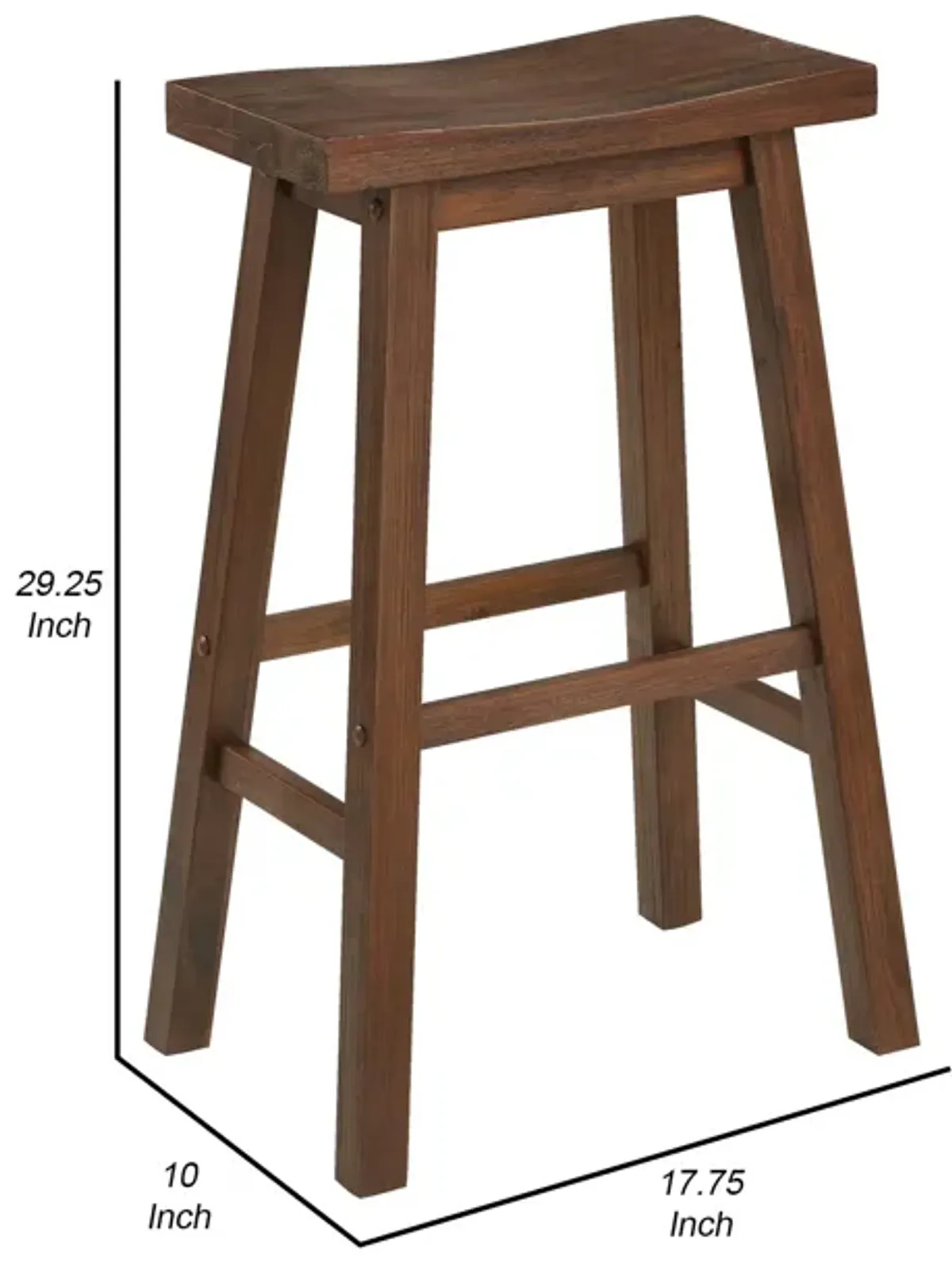 Saddle Design Wooden Barstool with Grain Details, Brown-Benzara