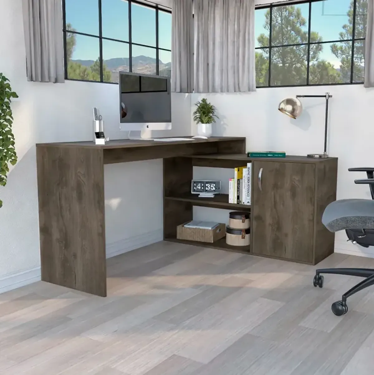 L-Shaped Desk Desti, Office, Dark Brown