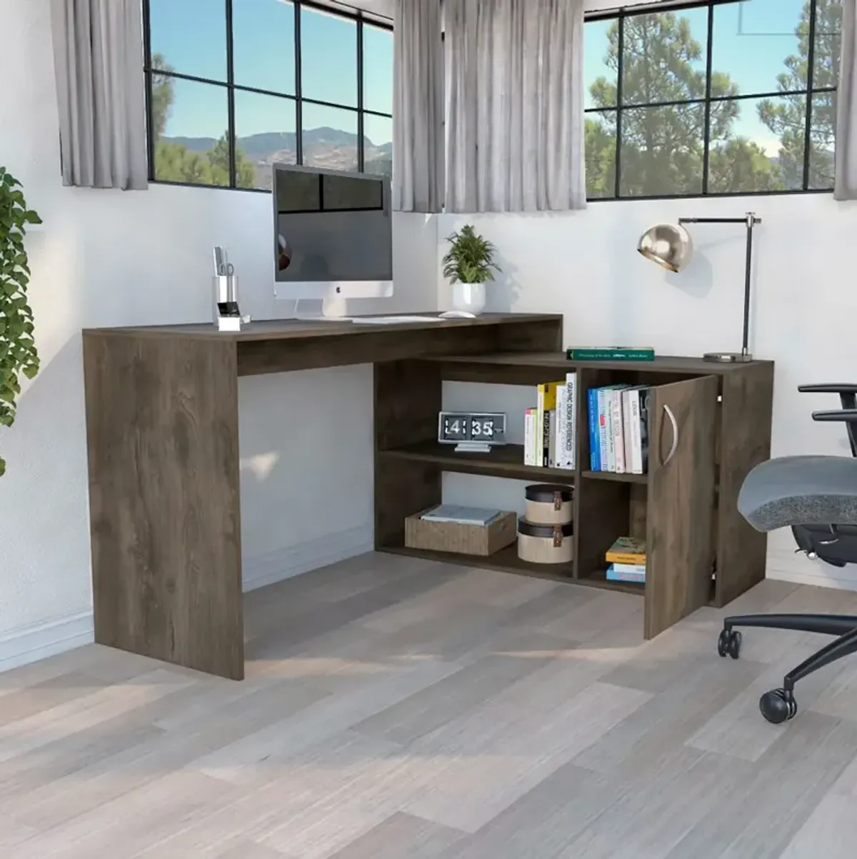 L-Shaped Desk Desti, Office, Dark Brown