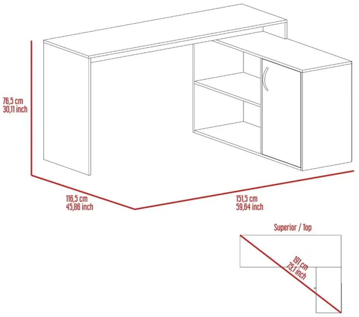 L-Shaped Desk Desti, Office, Dark Brown