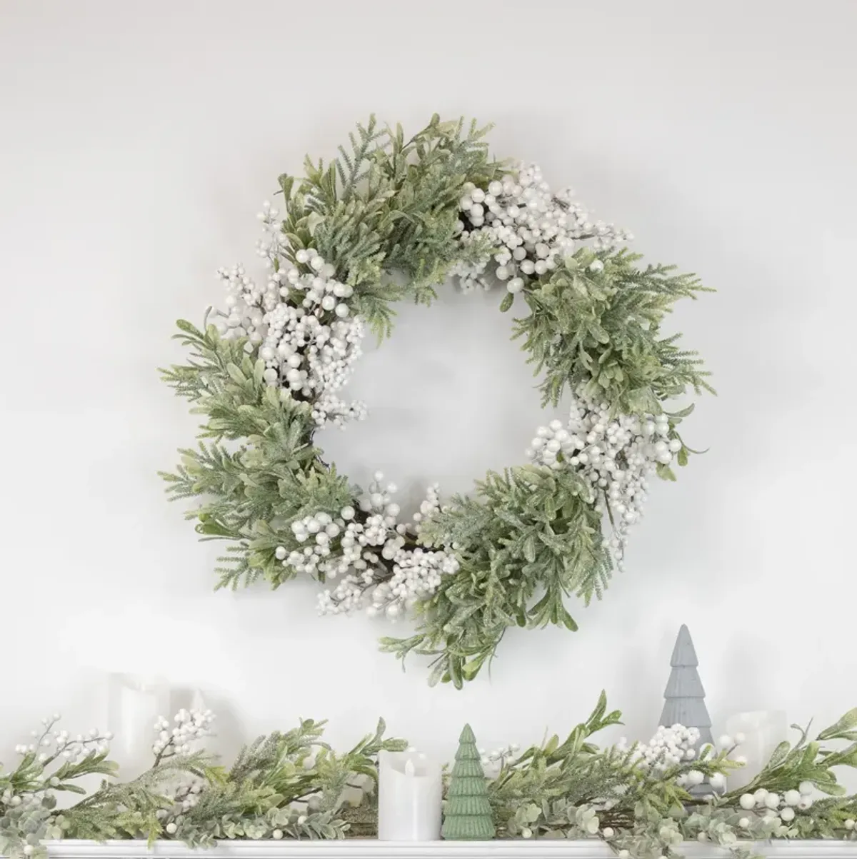 White Berry and Frosted Pine Christmas Wreath  28-Inch  Unlit