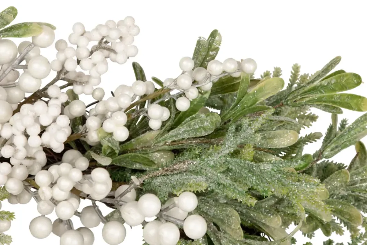 White Berry and Frosted Pine Christmas Wreath  28-Inch  Unlit