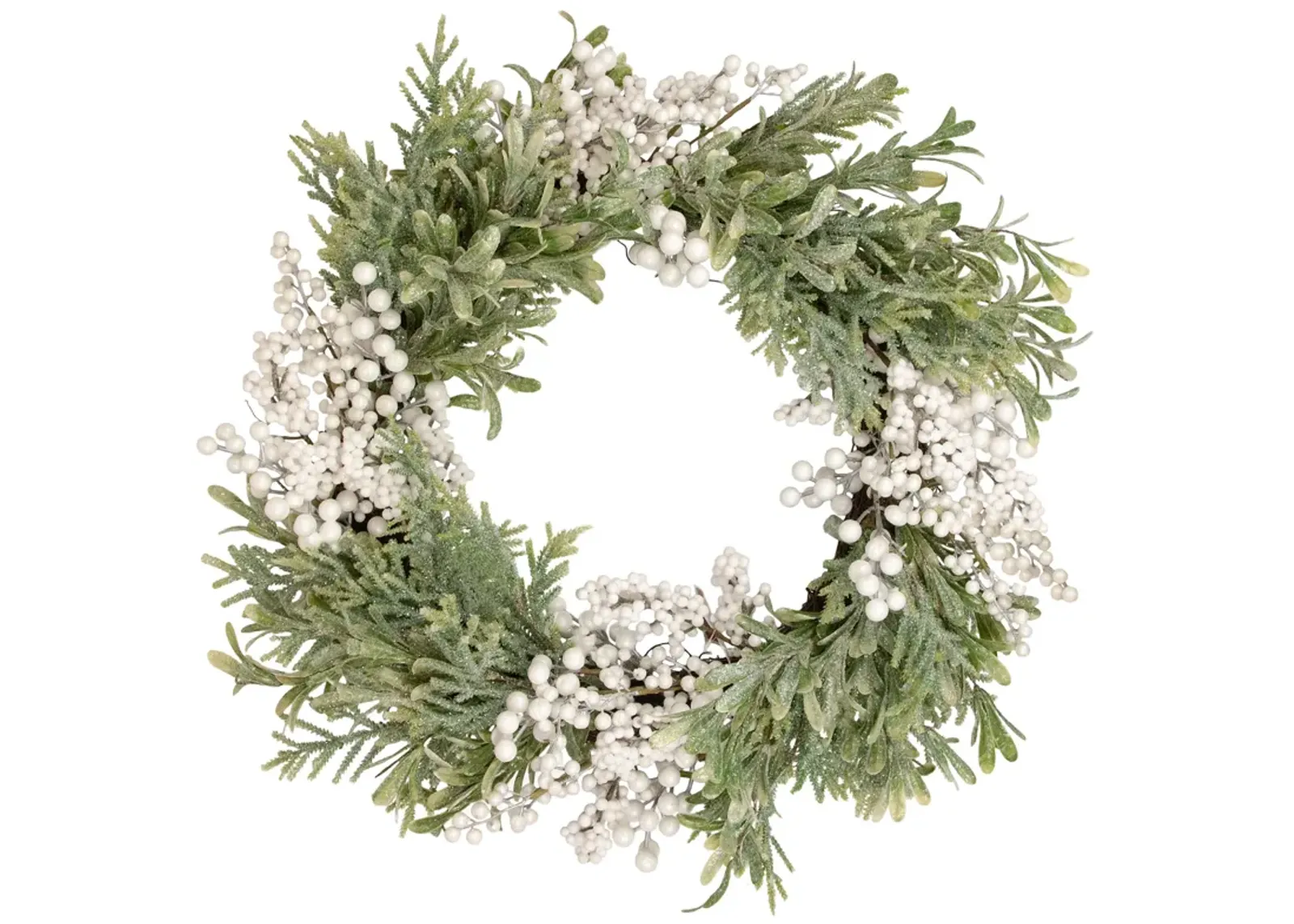 White Berry and Frosted Pine Christmas Wreath  28-Inch  Unlit