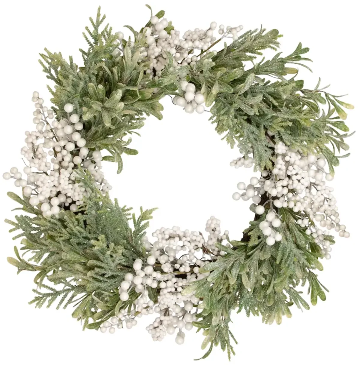 White Berry and Frosted Pine Christmas Wreath  28-Inch  Unlit