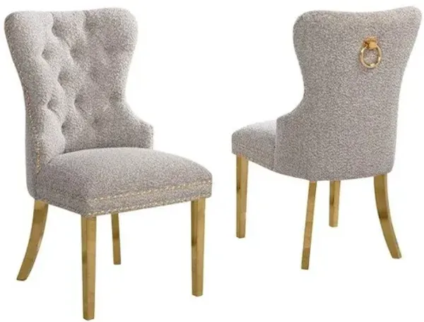 Gray Boucle Fabric And Gold Base Side Chairs (Set Of 2)