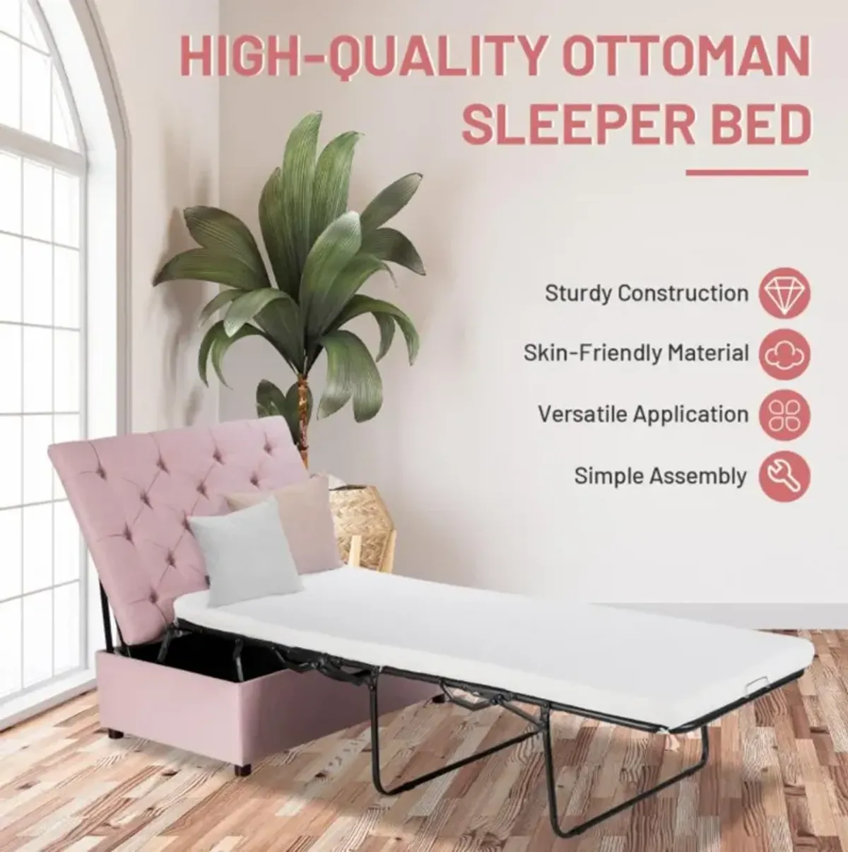 Hivvago Folding Ottoman Sleeper Bed with Mattress for Guest Bed and Office Nap