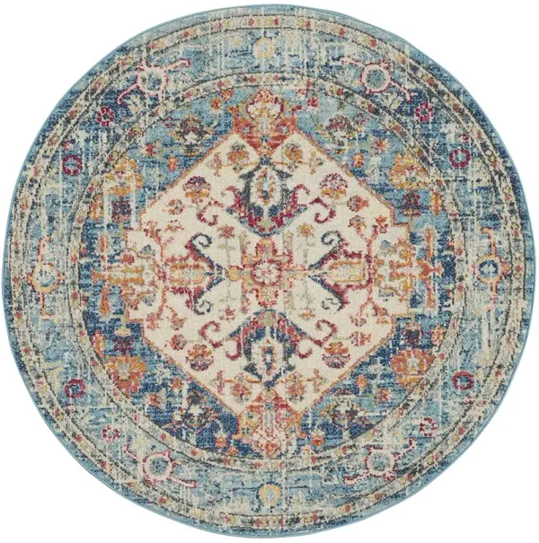 Passion PSN23 Ivory/Light Blue 4' x Round Rug