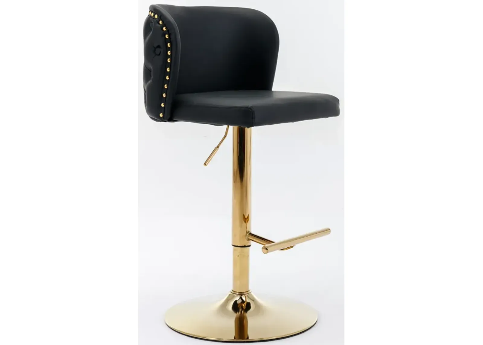 Hivvago Set of 2 Gold Details Upholstered Whole Back Tufted PU Armless Bar Stools