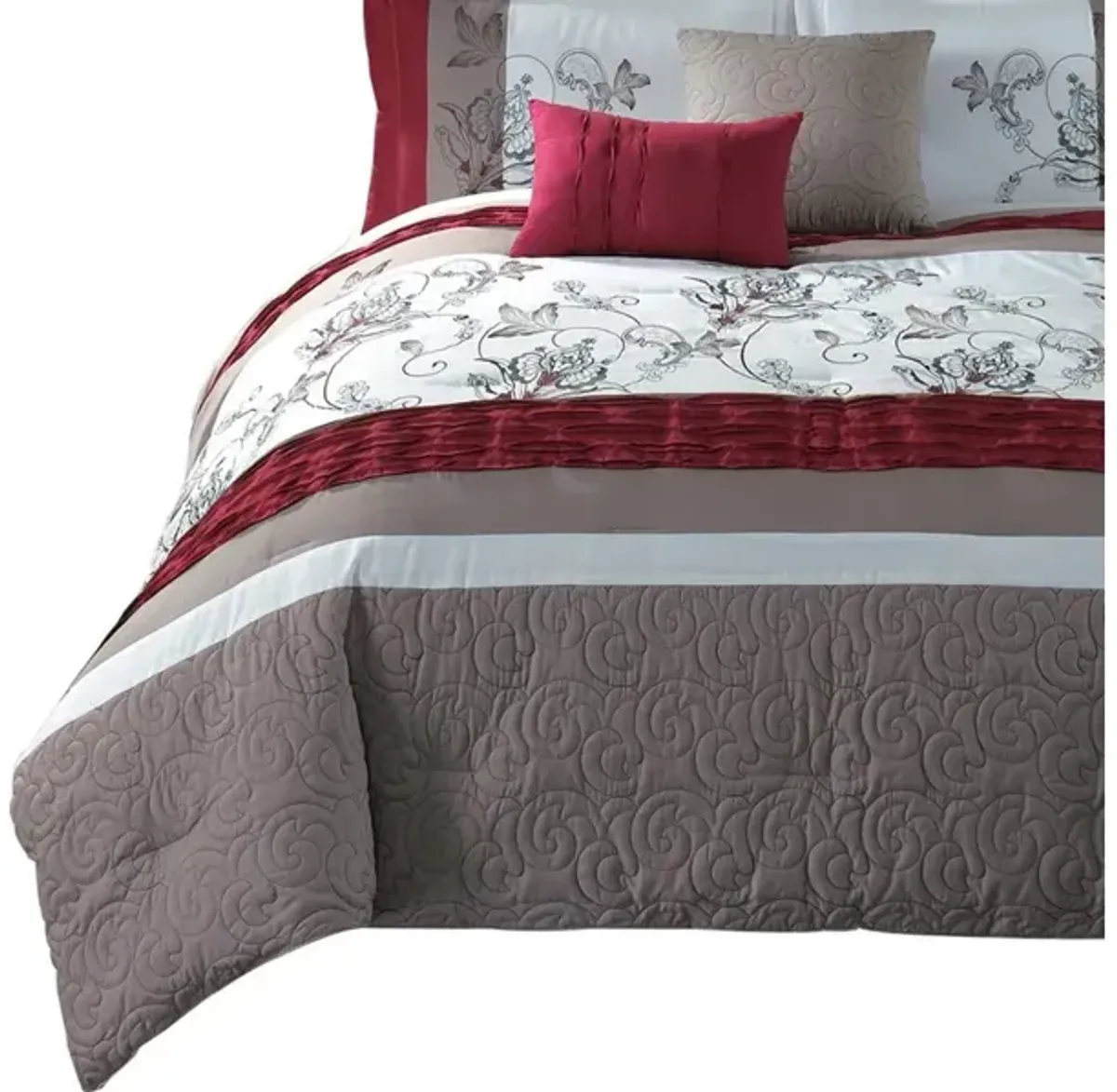 8 Piece King Polyester Comforter Set with Floral Print, Multicolor - Benzara