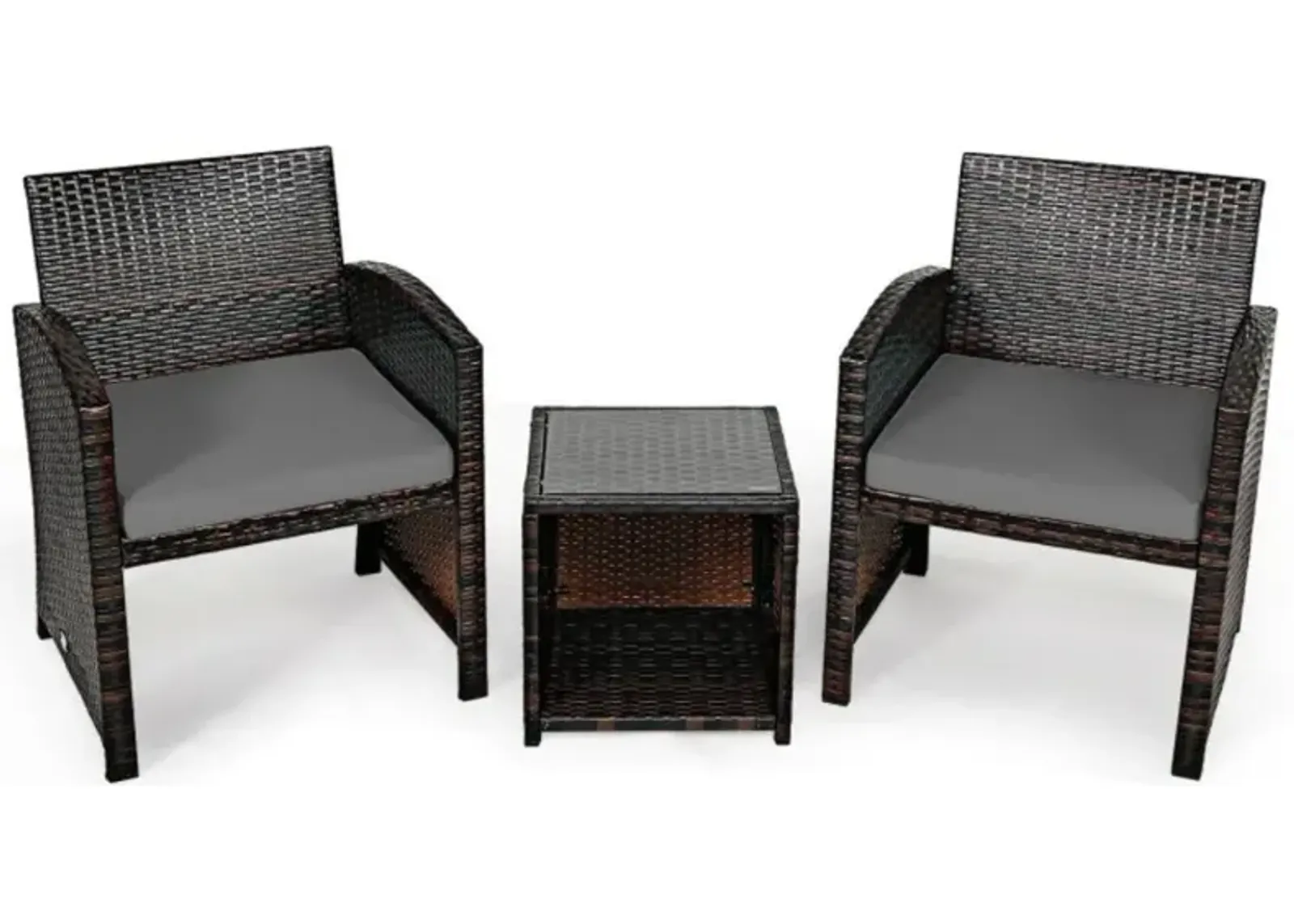 Hivvago 3 Pieces PE Rattan Wicker Furniture Set with Cushion Sofa Coffee Table for Garden