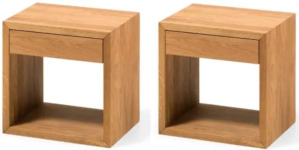 Solid Oak Hardwood Floating Nightstands Set of 2 with Drawers - Handcrafted Wooden Bedside Tables