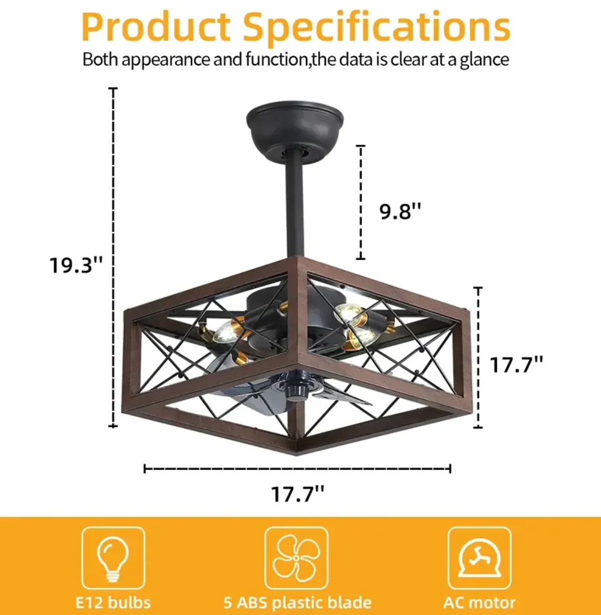 1 8" Caged Ceiling Fan With Lights Remote Control 0001