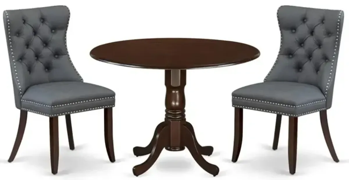 3 Piece Dining Table Set Consists of a Round Kitchen Table with Dropleaf