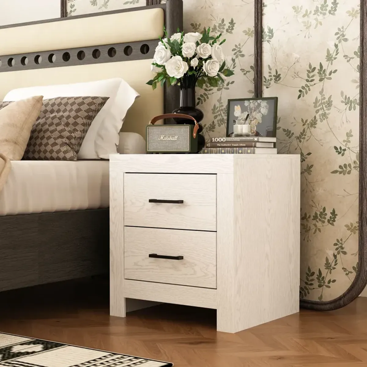 FUFU&GAGA Modern 2-Drawer Nightstand for Bedroom Storage, (17.7" W x 15.7" D x 19.7" H), White