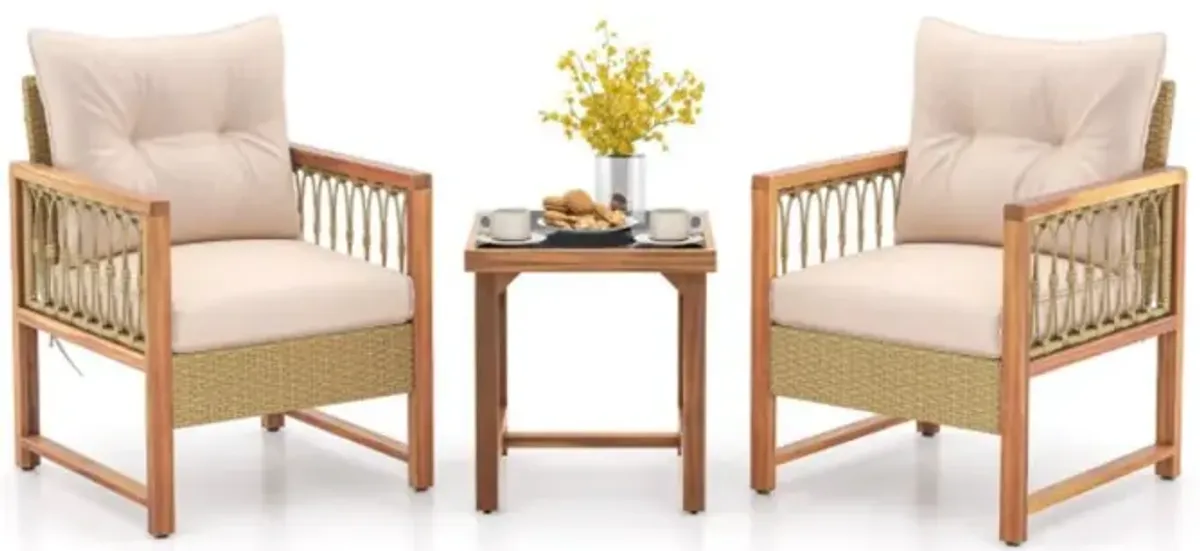 Hivvago 3 Pieces Patio Furniture Set with Acacia Wood Frame Cushions