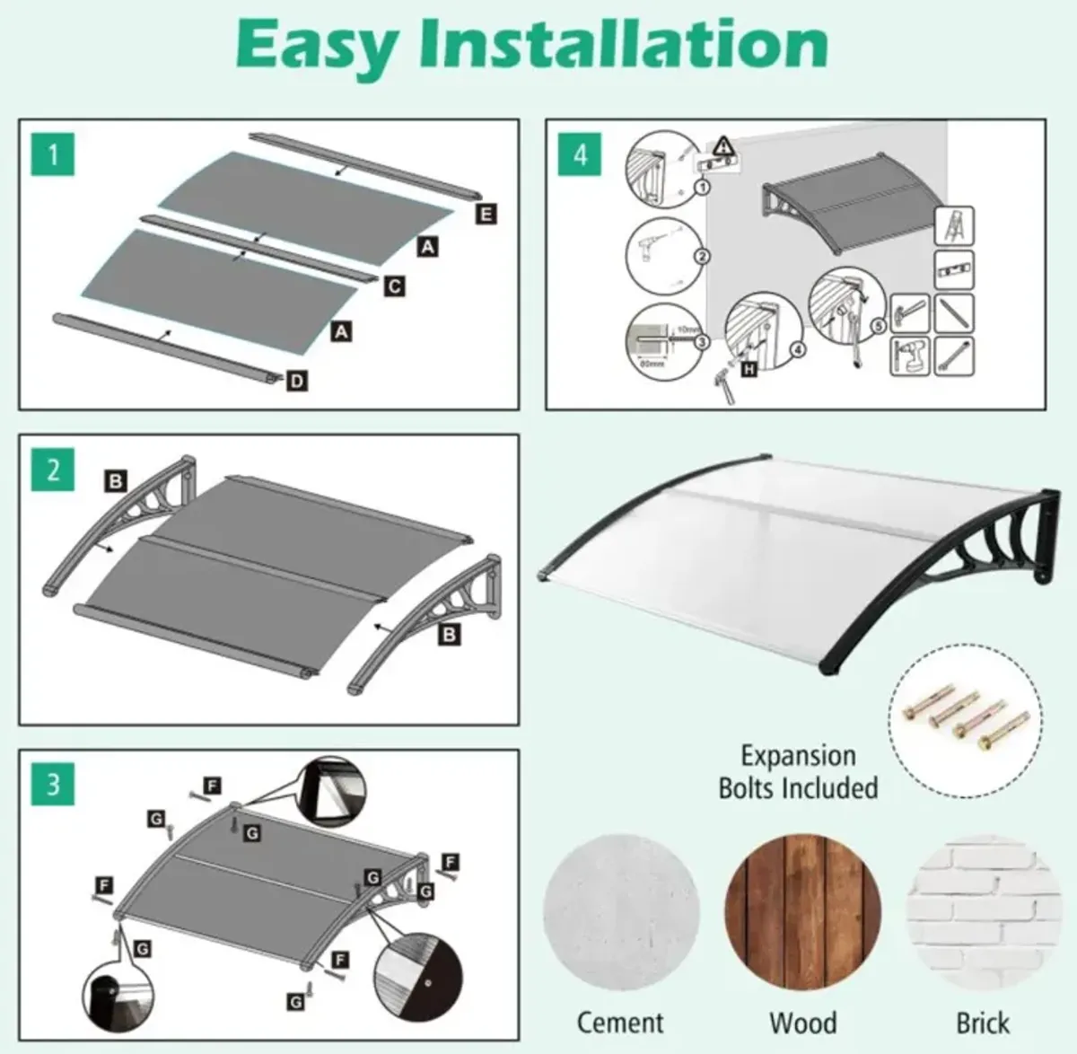 Hivvago 48 x 40 Inch Outdoor Front Door Window Awning Door Canopy Exterior