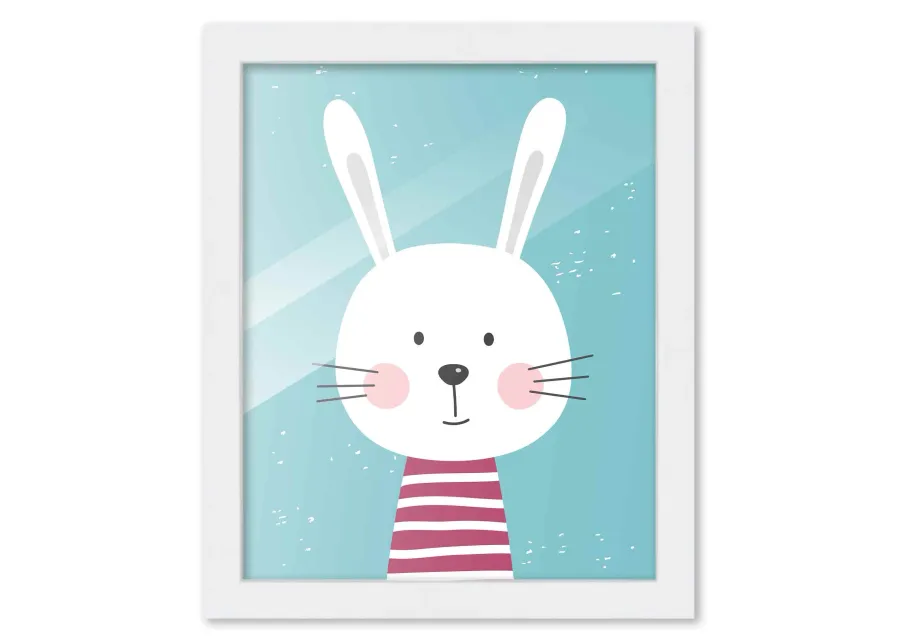 8x10 Framed Nursery Wall Adventure Girl Bunny Poster in White Wood Frame For Kid Bedroom or Playroom