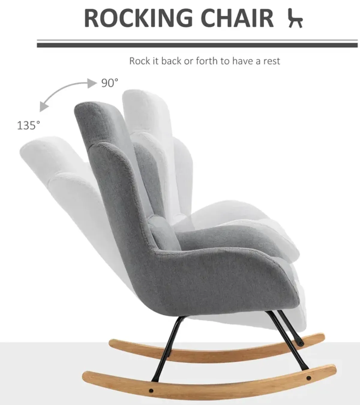 Light Grey Modern Rocker: Fabric Armchair with Removable Lumbar Pillow