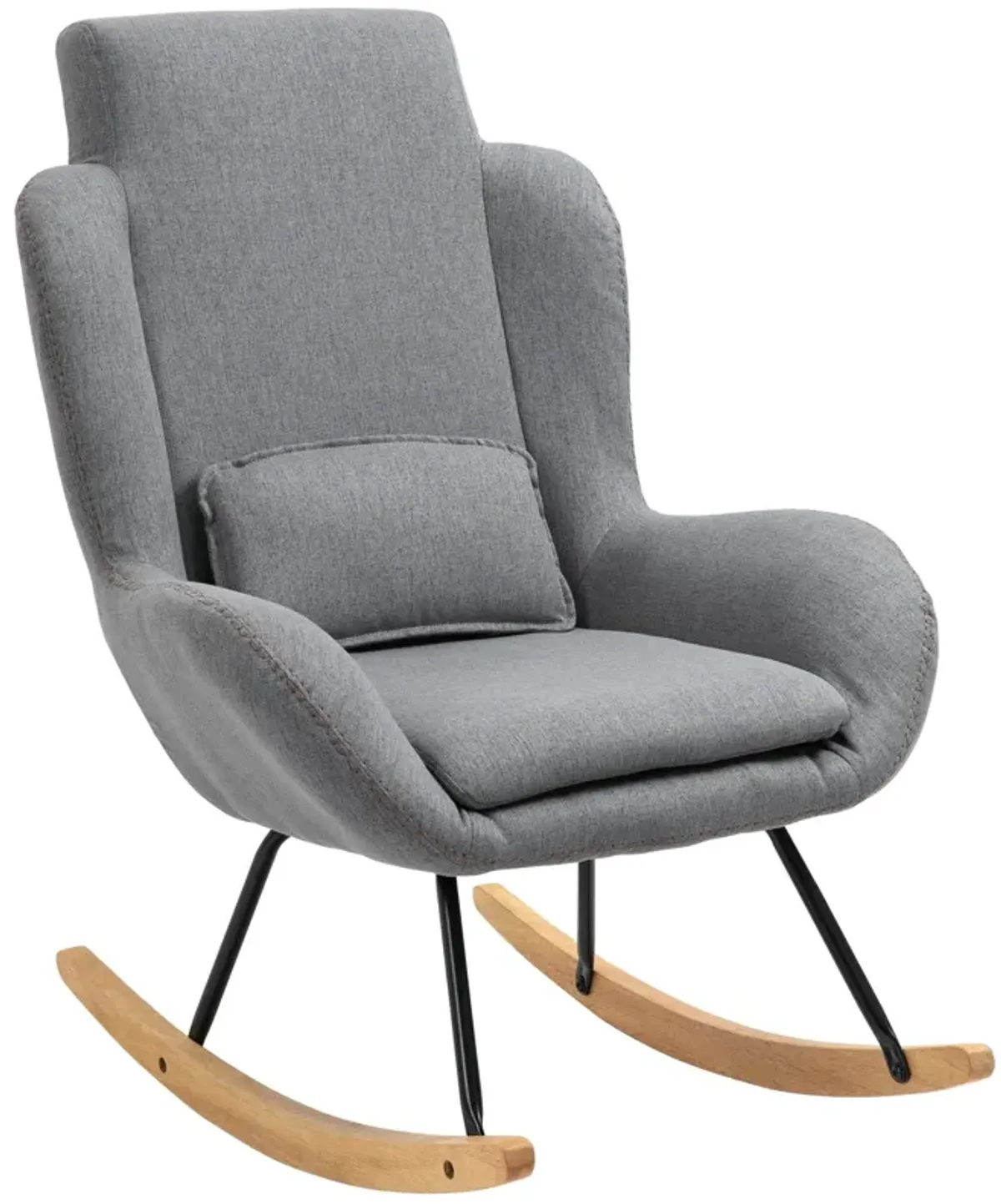 Light Grey Modern Rocker: Fabric Armchair with Removable Lumbar Pillow