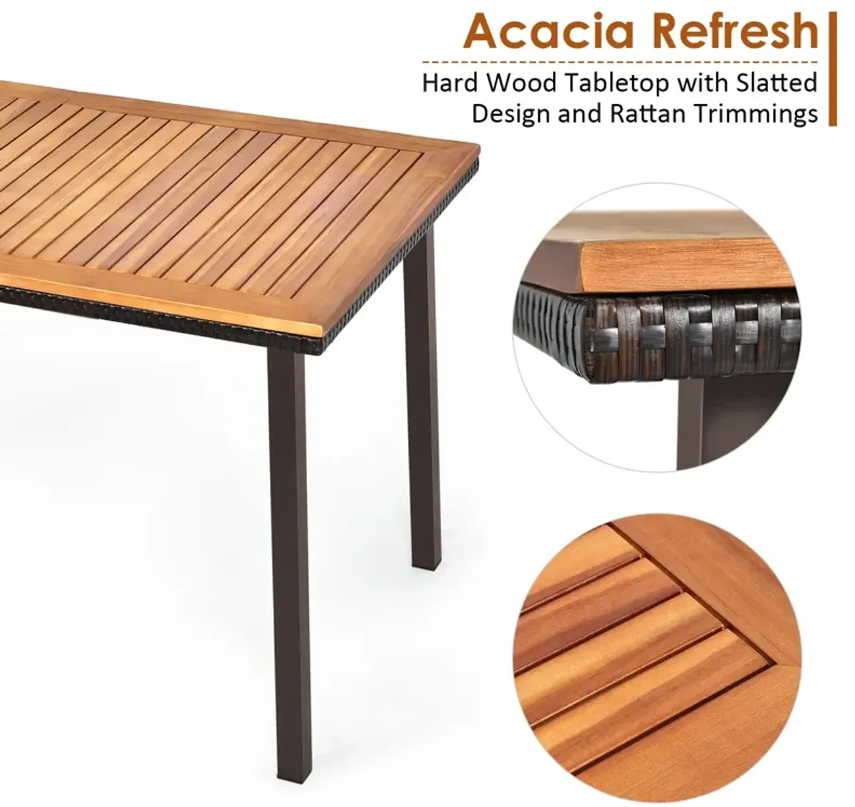 55 Inch Patio Acacia Dining Table with Umbrella Hole