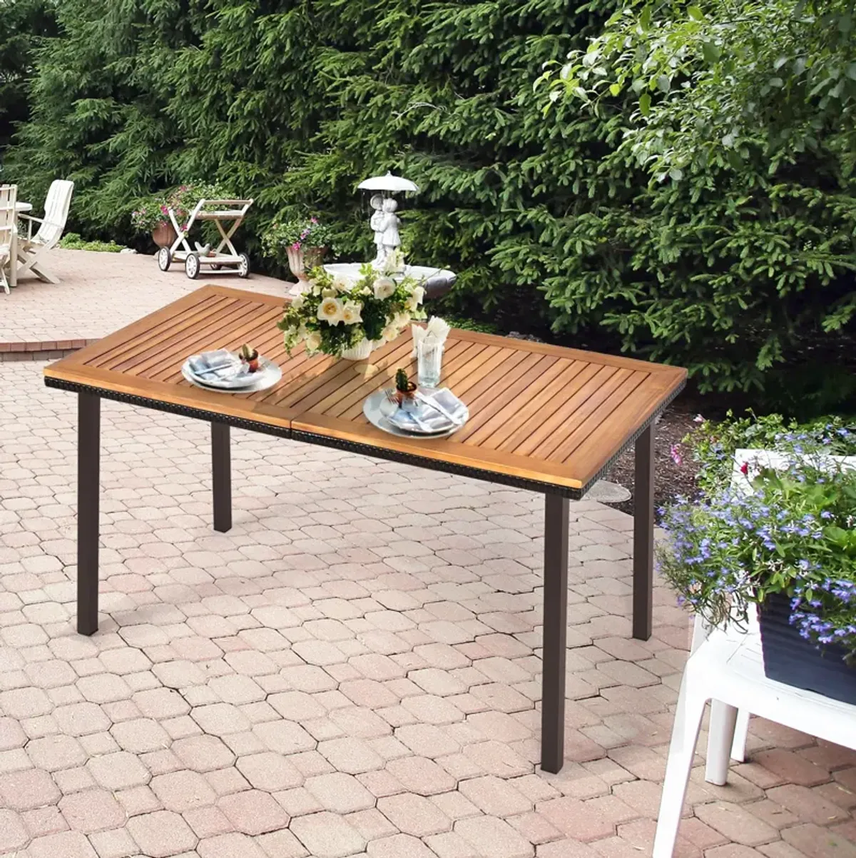 55 Inch Patio Acacia Dining Table with Umbrella Hole