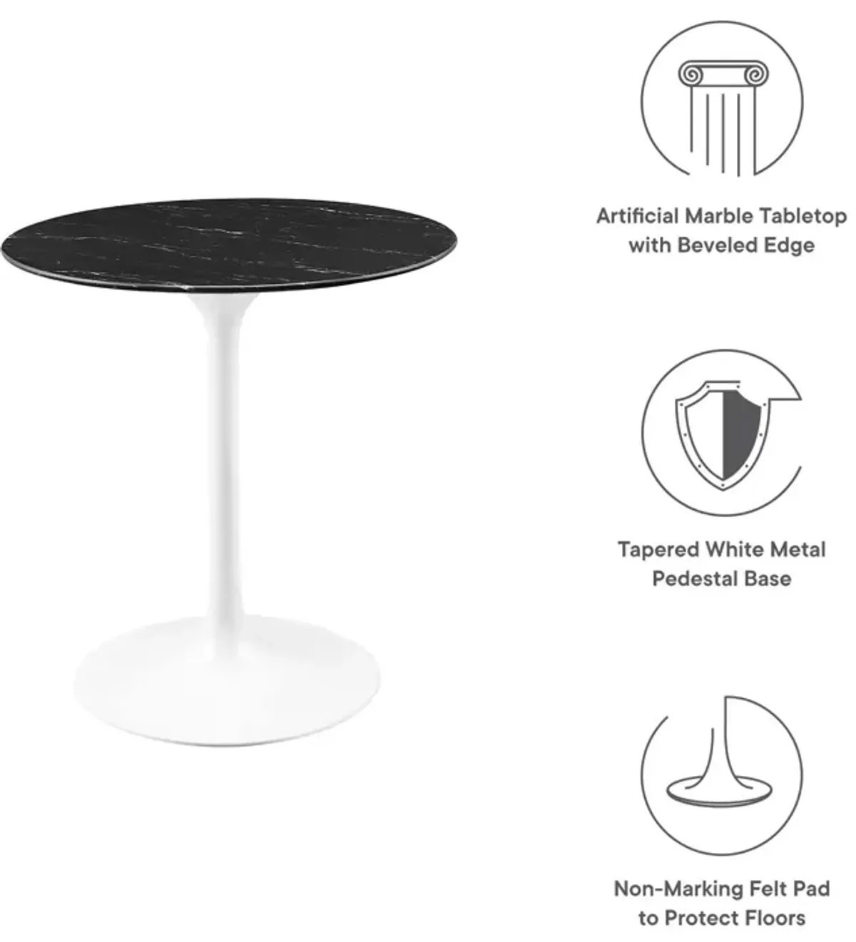 Modway - Lippa 28" Round Artificial Marble Dining Table White Black