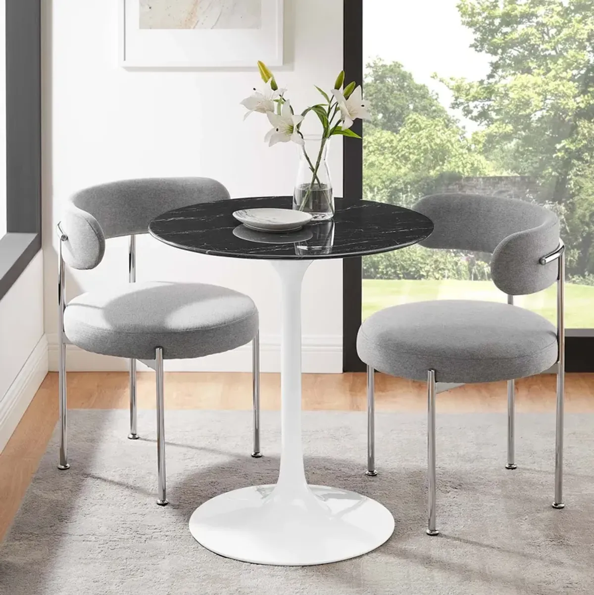 Modway - Lippa 28" Round Artificial Marble Dining Table White Black