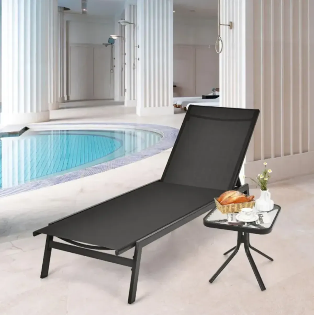 Hivvago Outdoor Reclining Chaise Lounge Chair with 6-Position Adjustable Back