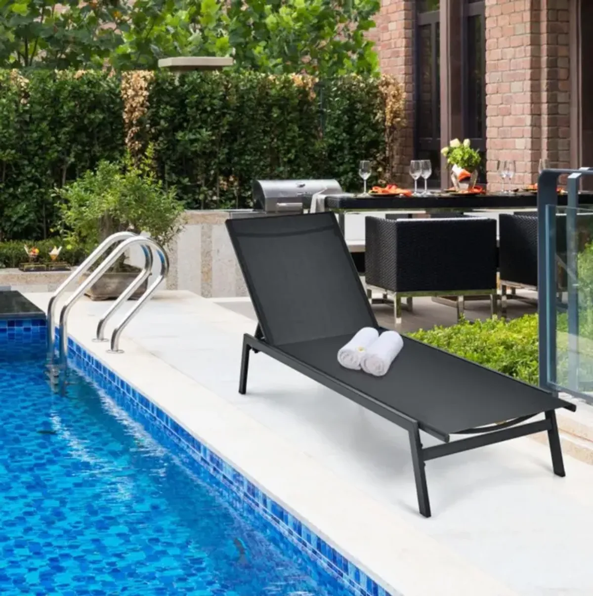 Hivvago Outdoor Reclining Chaise Lounge Chair with 6-Position Adjustable Back