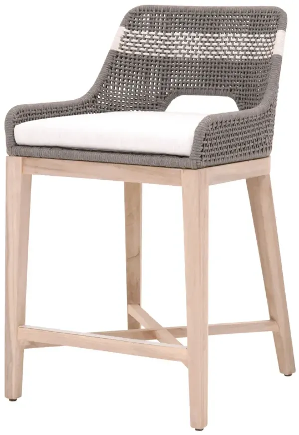 Interwoven Rope Counter Stool with Flared Legs and Cross Support, Dark Gray-Benzara