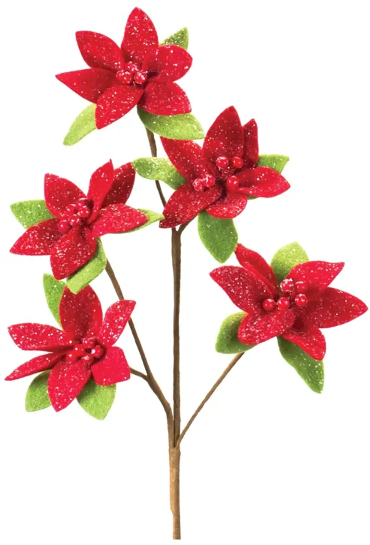 Glittered Poinsettia Artificial Flower Spray for Holiday and Christmas Décor (Set of 6)