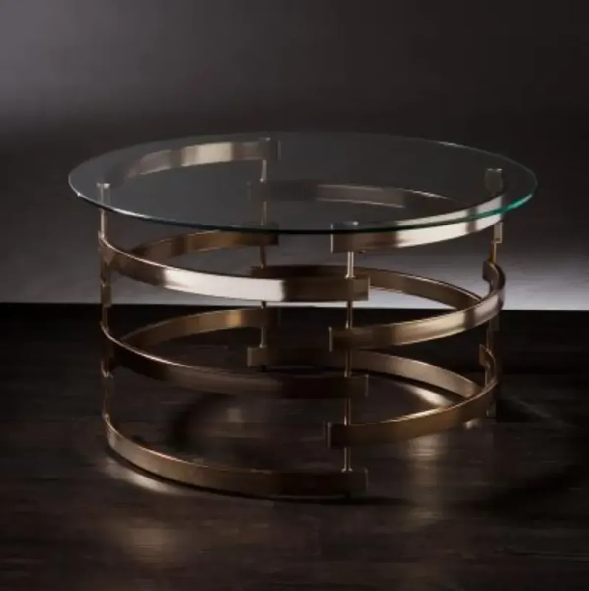 Homezia 32" Champagne Glass And Metal Round Coffee Table