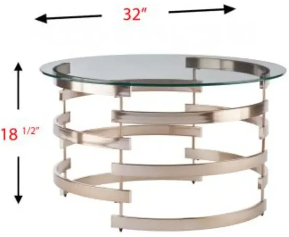 Homezia 32" Champagne Glass And Metal Round Coffee Table