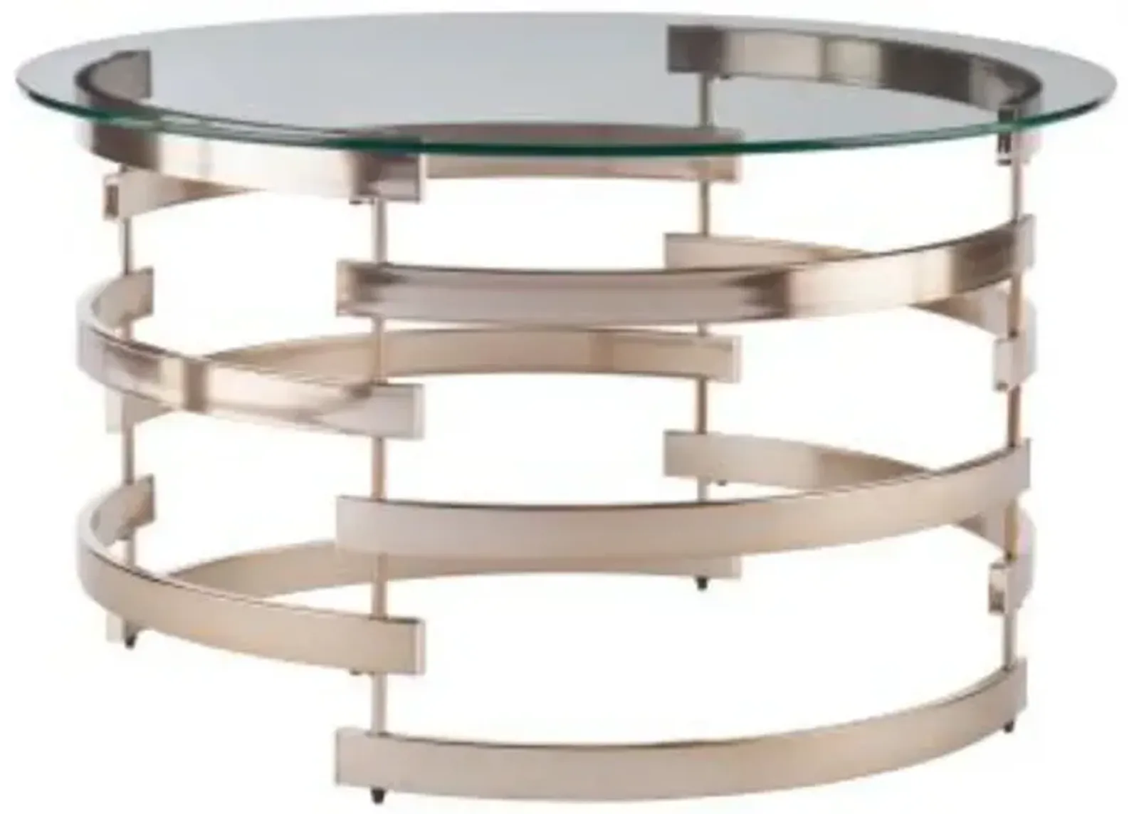 Homezia 32" Champagne Glass And Metal Round Coffee Table