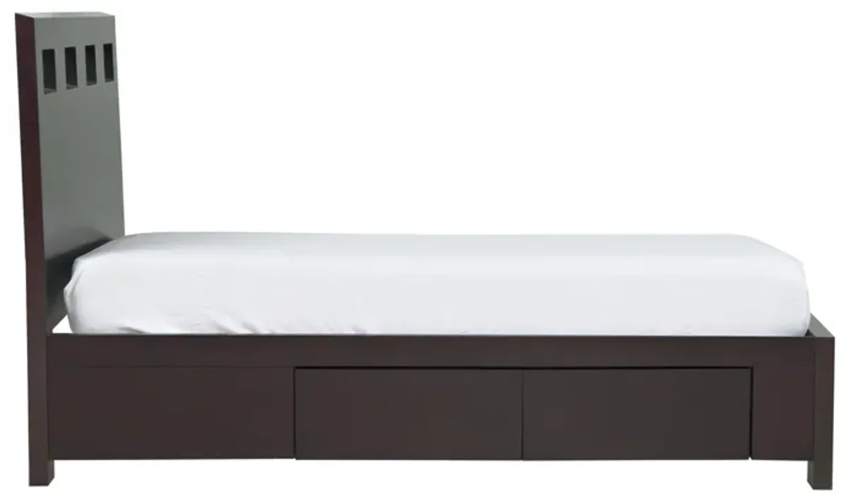 Yee Queen Storage Bed, Espresso Brown Finish, 4 Drawers, Cut Out Headboard - Benzara