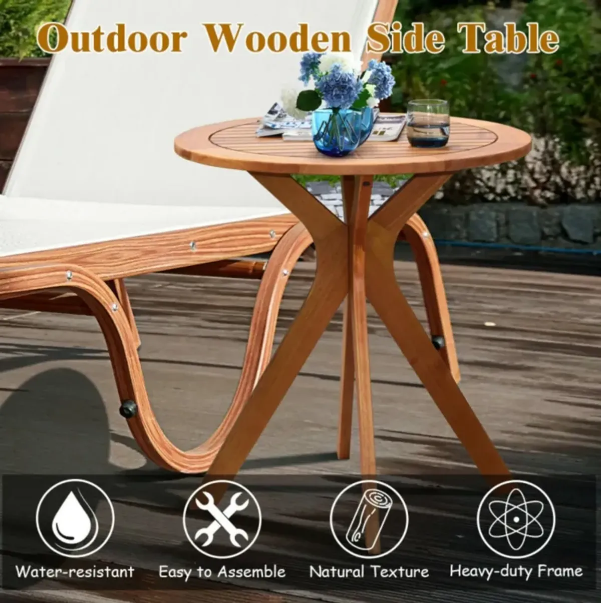 Hivvago 27 Inch Outdoor Round Solid Wood Coffee Side Bistro Table