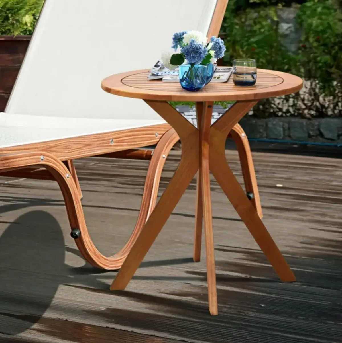 Hivvago 27 Inch Outdoor Round Solid Wood Coffee Side Bistro Table