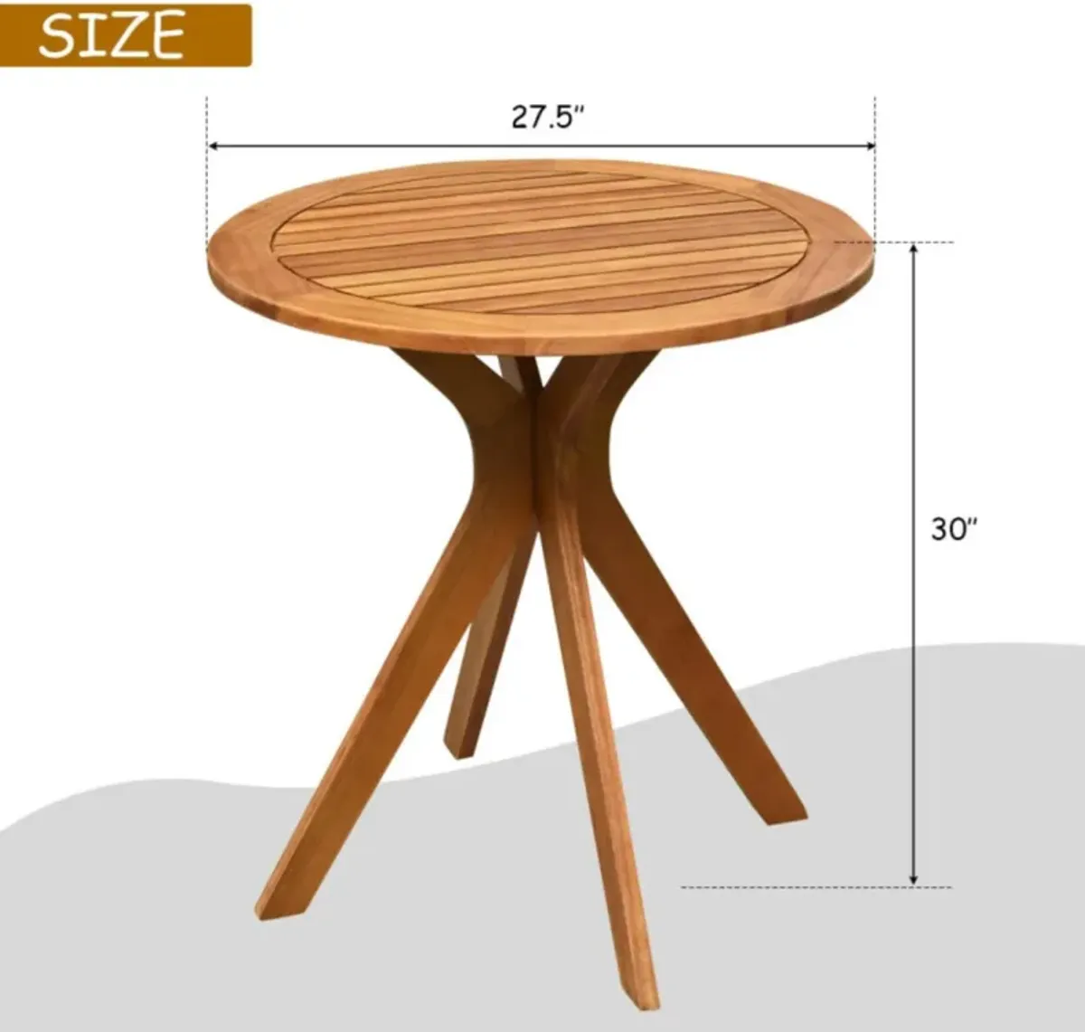 Hivvago 27 Inch Outdoor Round Solid Wood Coffee Side Bistro Table