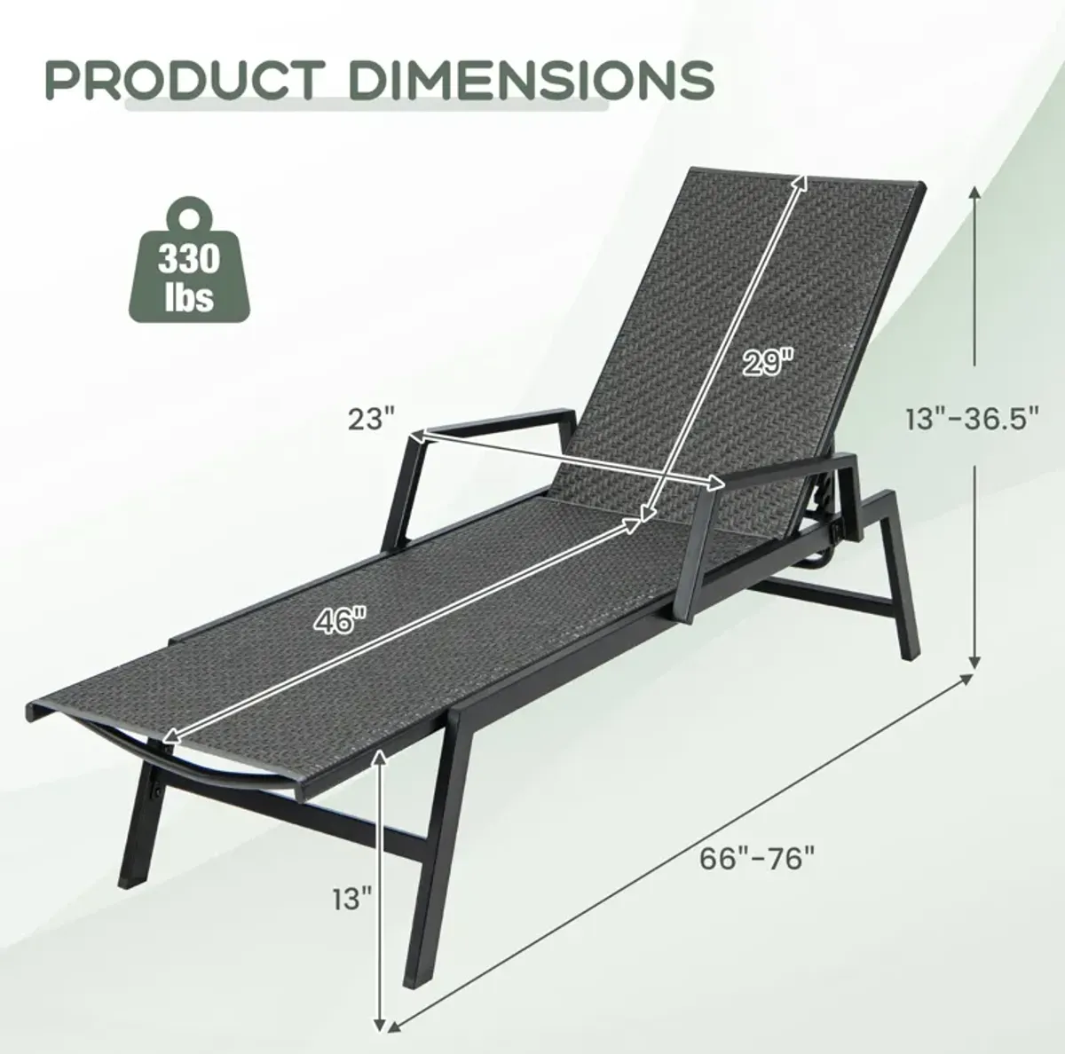 Outdoor Rattan Chaise Lounge Reclining Chair with Armrests and 5-Position Backrest-Brown