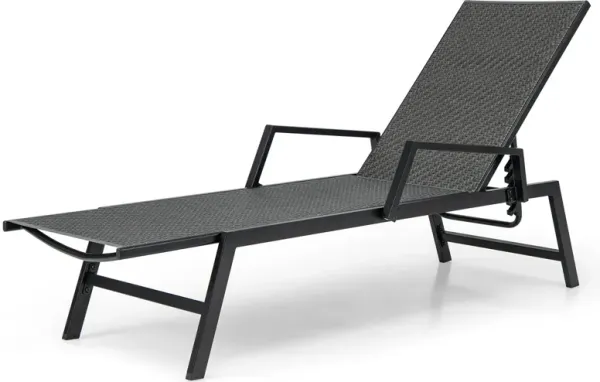 Outdoor Rattan Chaise Lounge Reclining Chair with Armrests and 5-Position Backrest-Brown