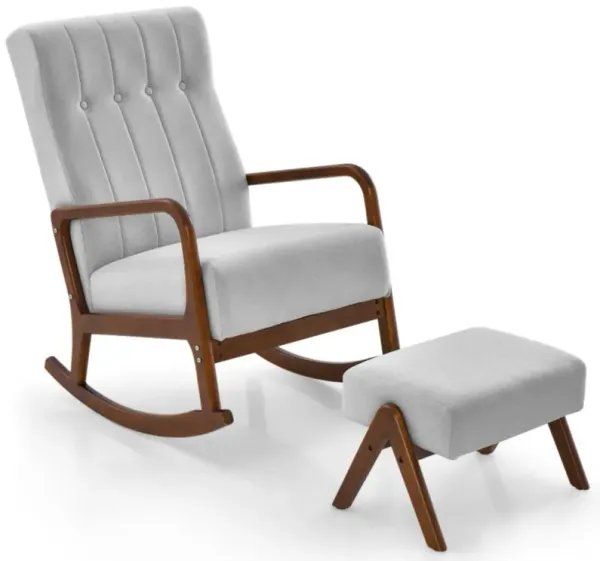 Hivvago Rocking Chair with Ottoman and Solid Rubber Wood Frame and Padded Cushion