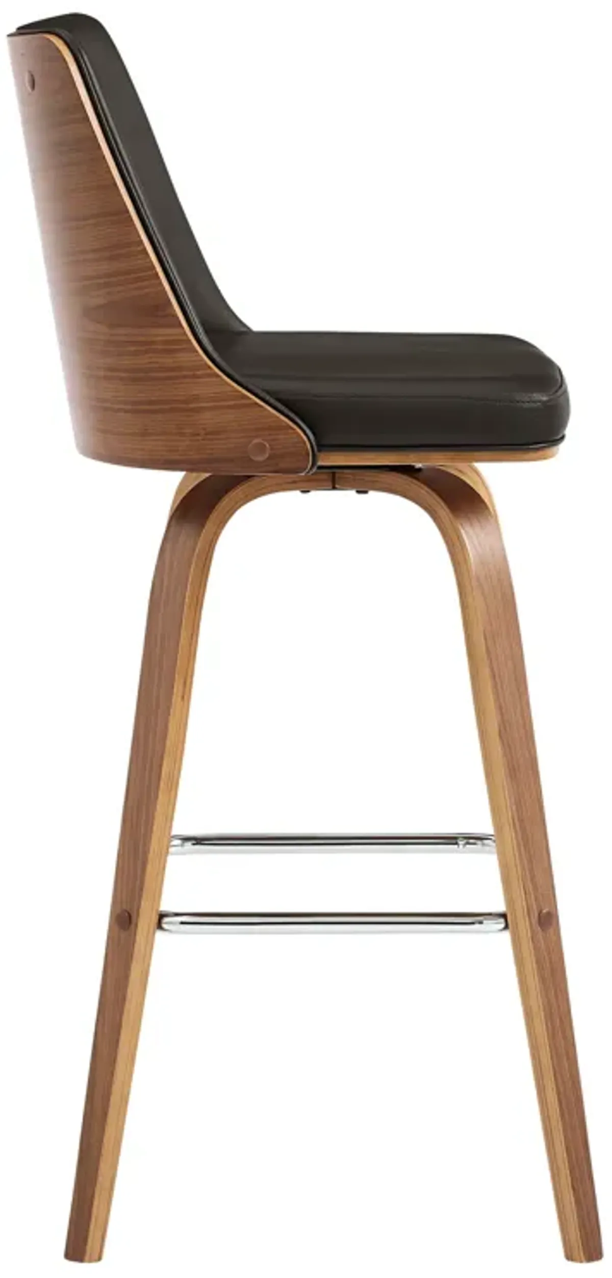 Nolte Swivel Bar Stool in Cream Faux Leather and Walnut Wood