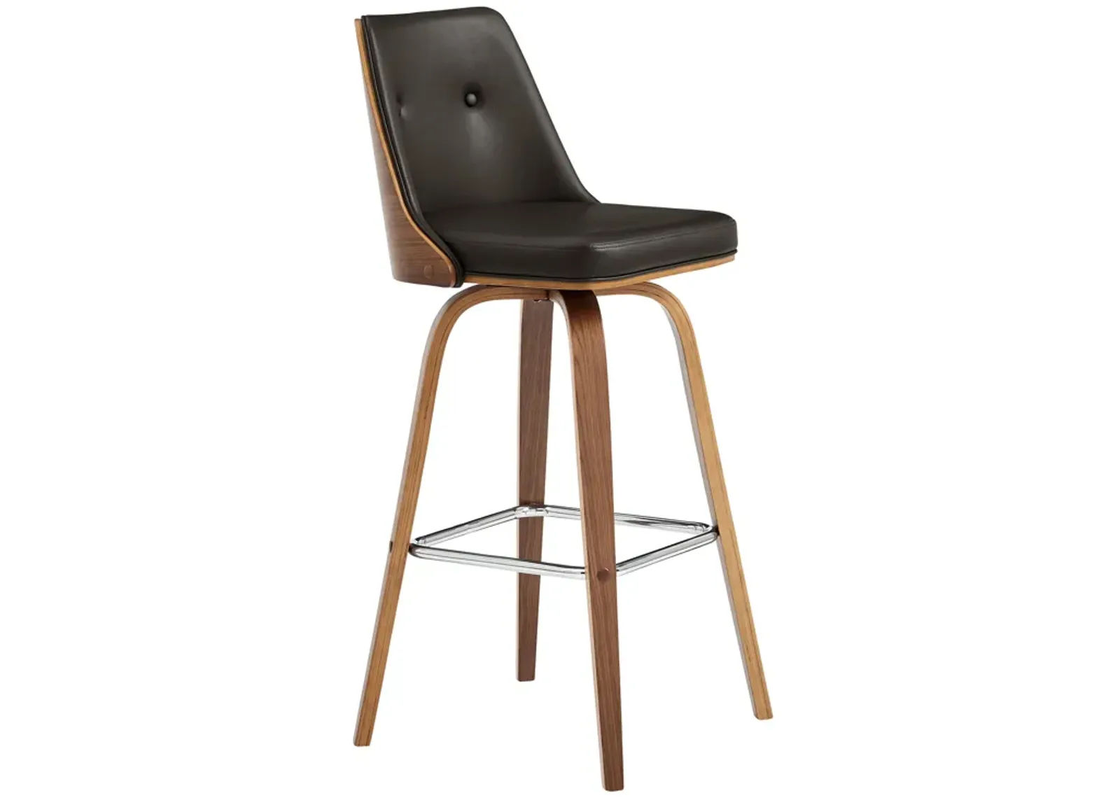 Nolte Swivel Bar Stool in Cream Faux Leather and Walnut Wood