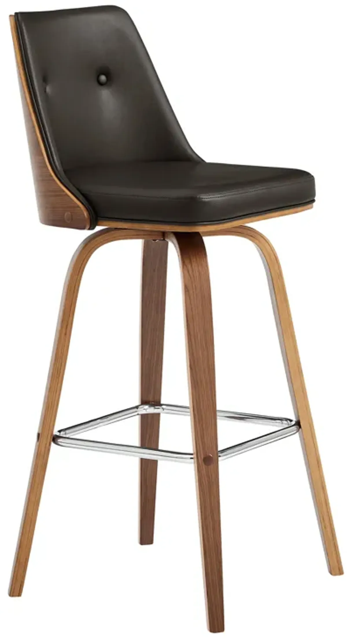 Nolte Swivel Bar Stool in Cream Faux Leather and Walnut Wood