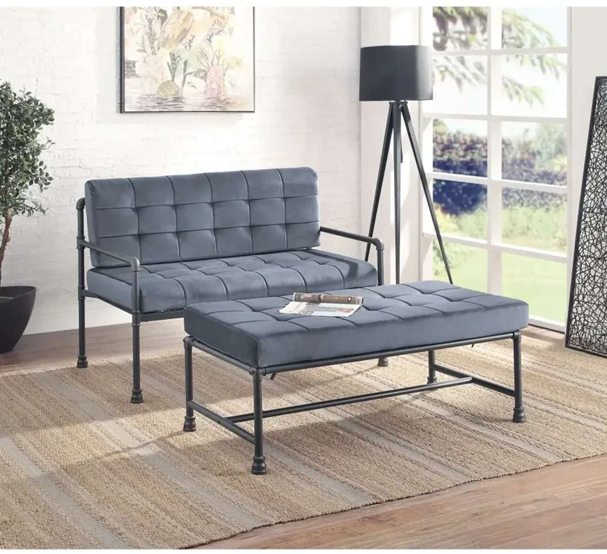 Brantley Loveseat In Gray Velvet & Sandy Gray Finish