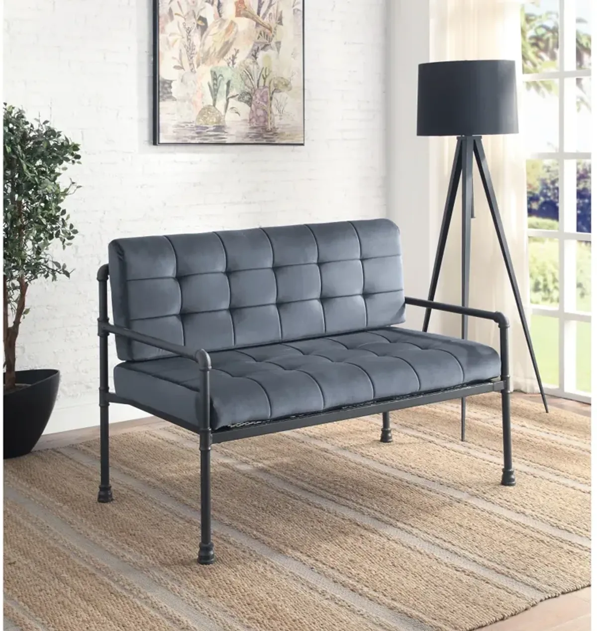 Brantley Loveseat In Gray Velvet & Sandy Gray Finish